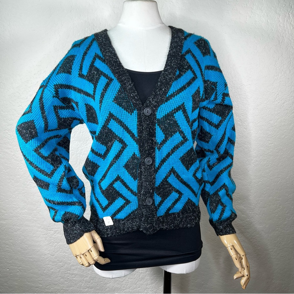 NEW NOS Vintage Magnetic Force Geometric Knit Cardigan Sweater Size Small